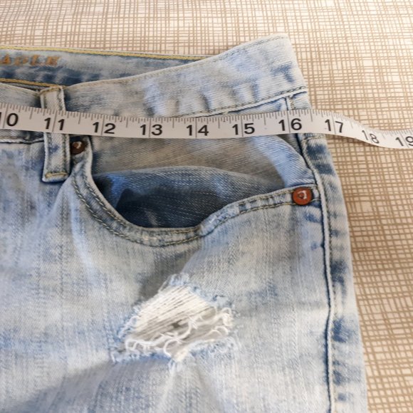 American Eagle Men's Flex Skinny Jeans Size 32x34 Distressed Light Wash Raw Hem - Picture 12 of 16